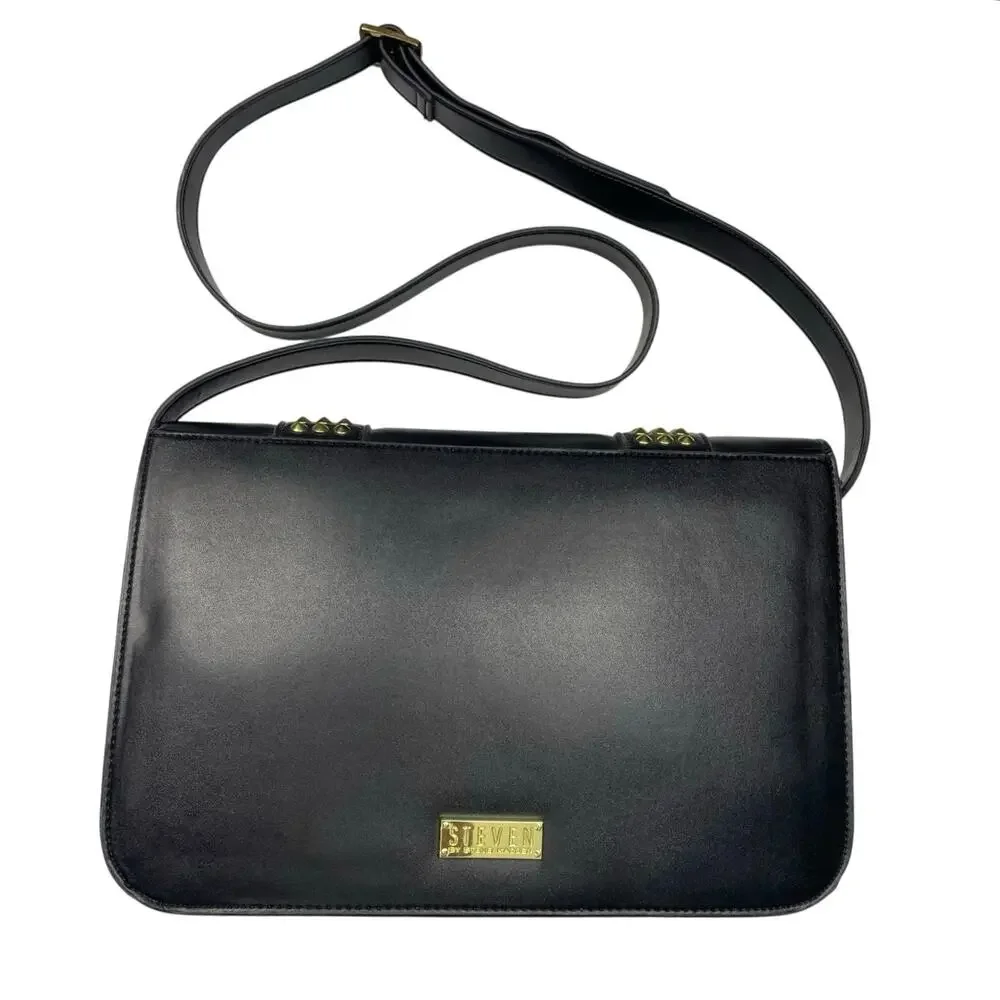 EUC - Steven x Steve Madden Black Faux Leather Studded Messenger Bag